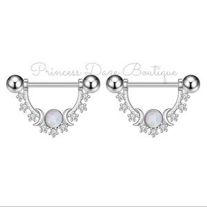 White Opal Moon Nipple Ring‎ Set